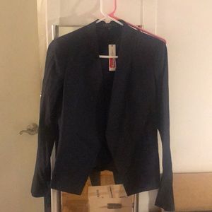 Navy pinstripe theory lanai blazer in tuck stripe